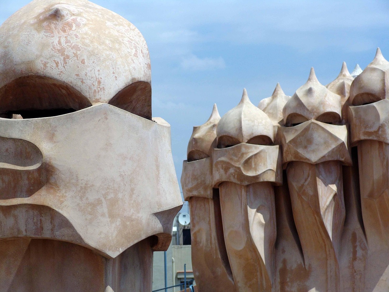 Close-up of unique, sculpted spires of a famous building.